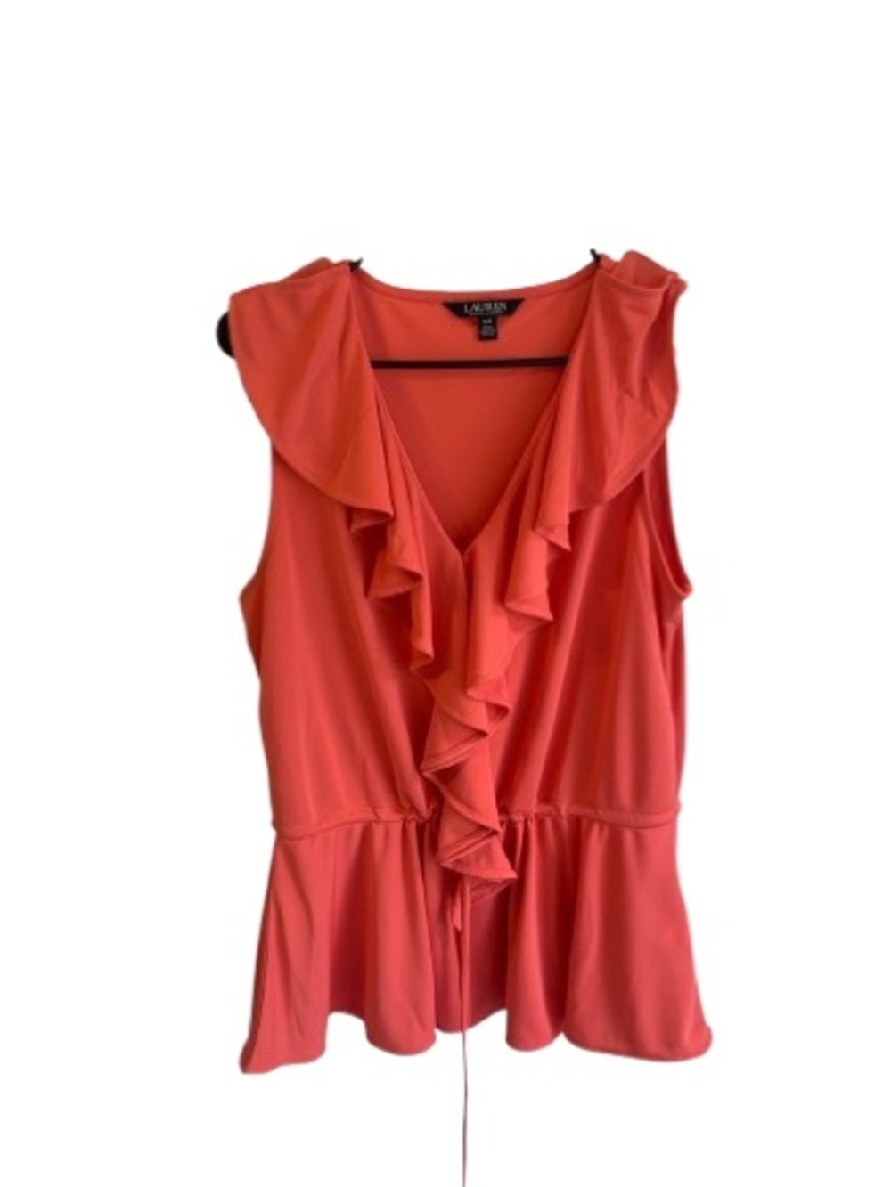 Lauren Ralph Lauren Ruffle Front Sleeveless Blouse Coral Pink Size Large